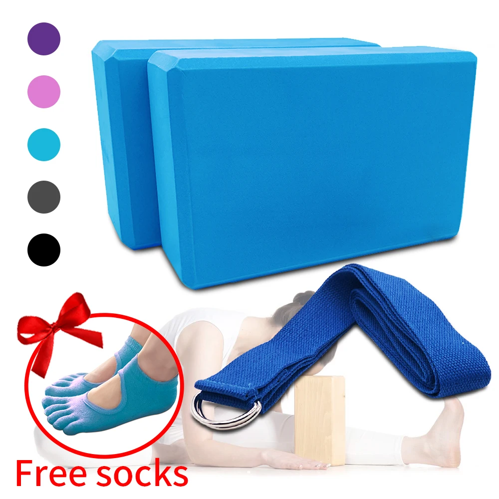 Yoga Block Set 3pcs EVA Stretching Belt Yoga Block Fitness Belt Set Training Body Shaping Fitness Equipment F