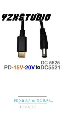 PD2.0 3,0 к DC 5,5*2,1 5,5*2,5 Decoy триггер Кабель-адаптер TYPE-C PD Decoy line QC4 зарядка ноутбука 15 в 20 в зарядное устройство