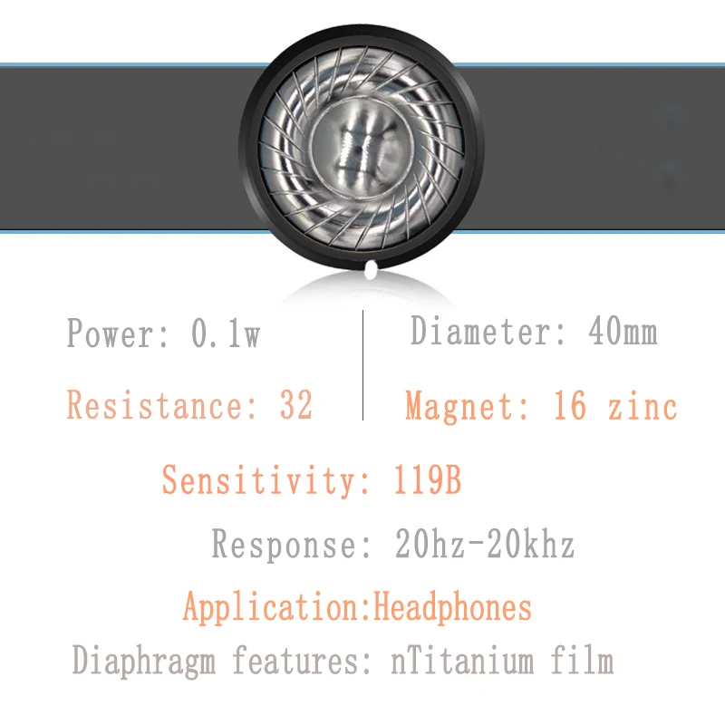 HIFI Headphone Speakers Accessories 40mm Headset Titanium Film Nonpaper Diaphragm 32ohms DIY Headphone Speaker Unit 2pcs