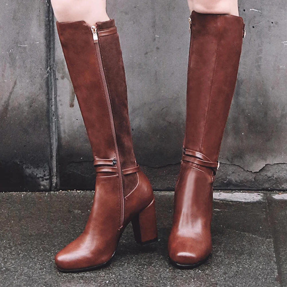 

Lapolaka 2019 Big Size 33-43 Chunky High Heels Knee High Boots Woman Shoes Dropship Black Brown Shoes Woman Boots