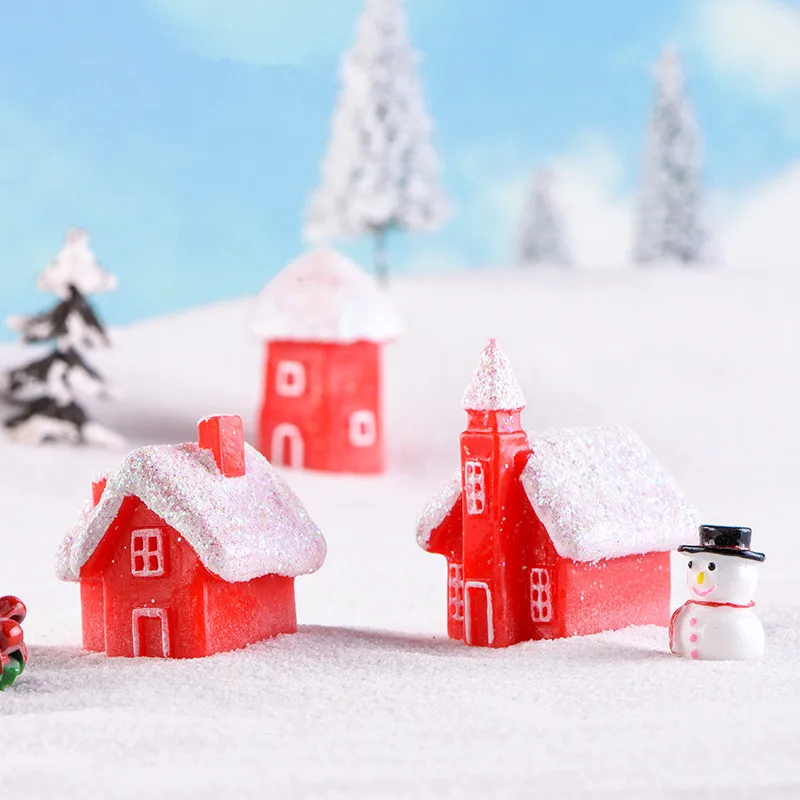

4Pcs/lot Mini Resin Snow View House Christmas Snowman Terrarium Fairy Garden Minaitures Ornaments Home Decoration Craft Gift
