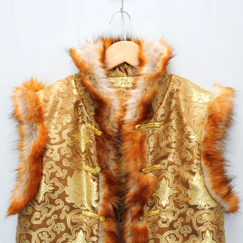 Осеннее и зимнее Мужское пальто из искусственного меха, короткий жилет из лисьего меха, меховой жилет, Ретро стиль, местный богатый владелец, Kang Shoutang, одежда для выступлений