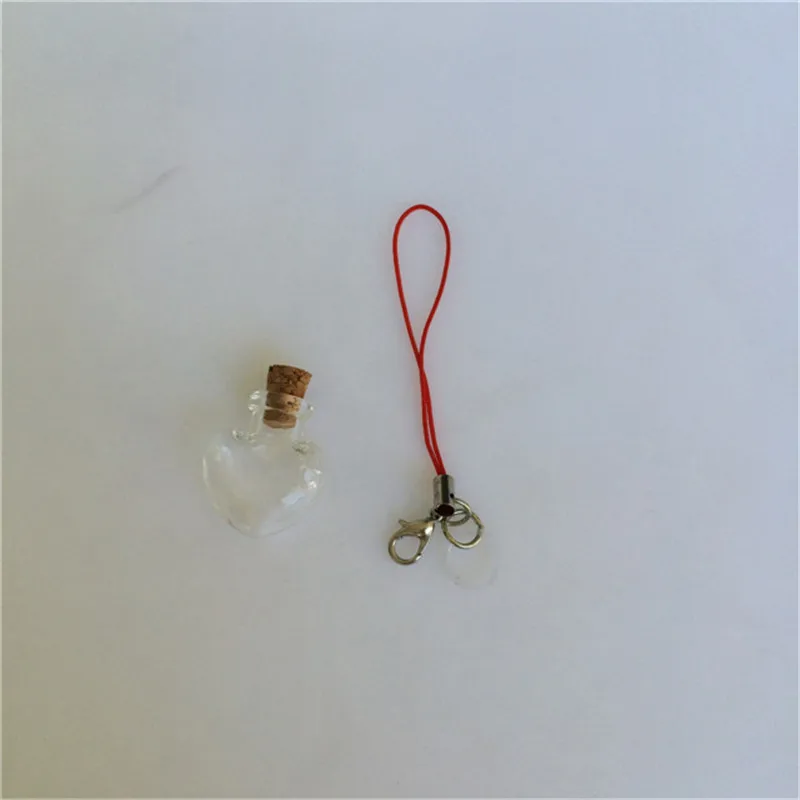 Mini Glass Bottles Pendants Keychain Small Wishing Bottles With Cork Cute Heart Shaped Vials Small Jars 10 pcs 20x24x6 mm