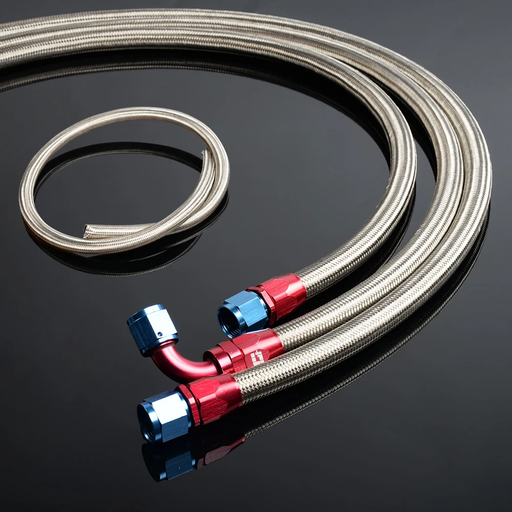 AN4 4 AN STAINLESS BRAIDED OIL/FUEL LINE HOSE 1M/3FT+STRAIGHT+90 SWIVEL