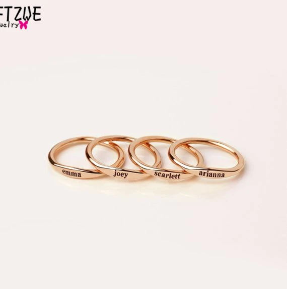 Gold Silver Custom Skinny Stacking Rings Personalized Name Ring For Women Best Friends Wedding Stainless Steel Bridesmaid Gift
