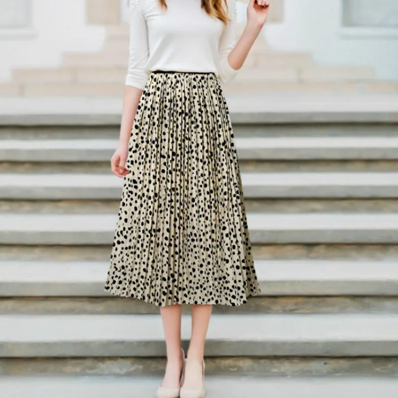 Модная женская плиссированная юбка с высокой талией, эластичная юбка, акция, женские черные, белые вечерние юбки в горошек