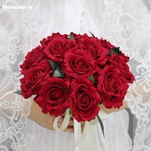 Реальные изображения искусственная красная роза Свадебный букет Красивые Свадебные аксессуары Свадебный букет de Mariage