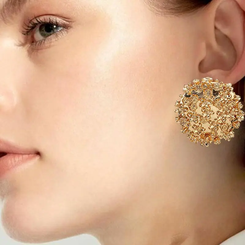 

New Gold Metal Earrings For Women Girls Round Geometric Earring Indian Accessories Female Vintage Circle Brincos Fashion jewelry
