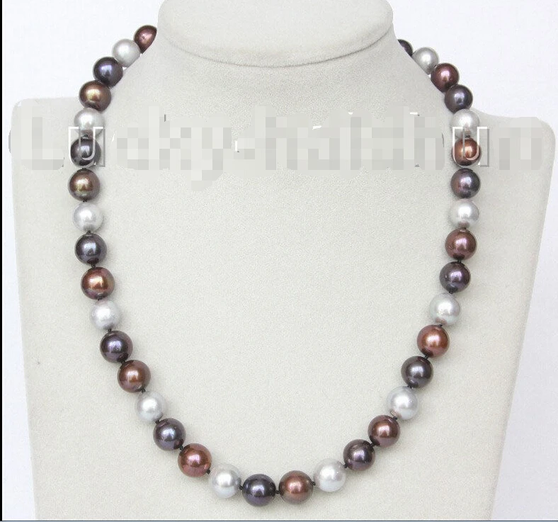

shipping 17" 11mm round black gray coffee pearls necklace j10354
