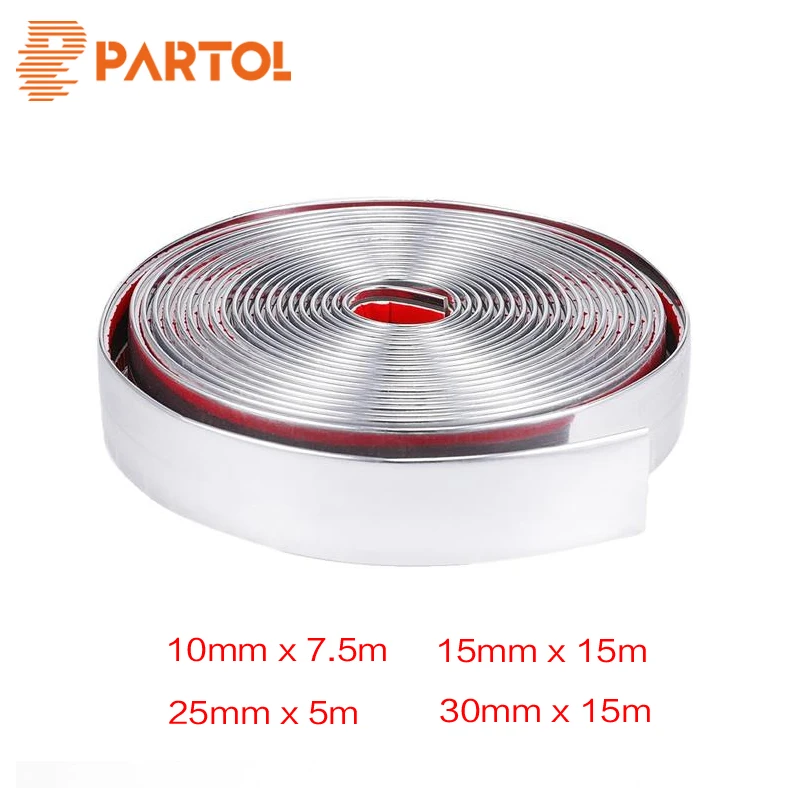 

Partol 10mm 15mm 25mm 30mm PVC Car-Styling Moulding Strip Car Decoration Body Bumper Auto Door Protective Trim Universal Silver
