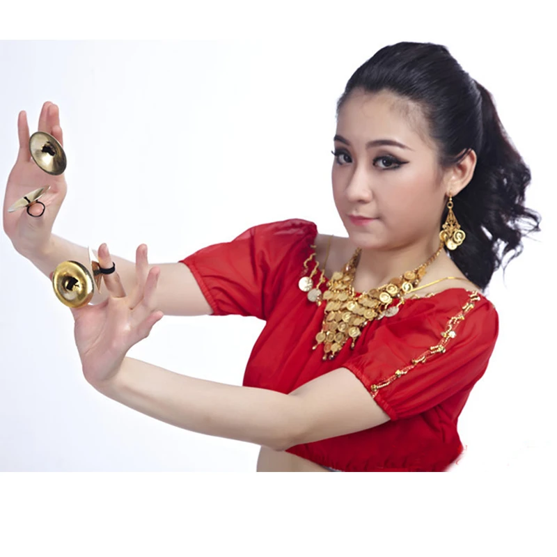 2 Pair(4 Pieces) Professional Women Bellydance Accessories Jewelry Copper Finger Cymbals Belly