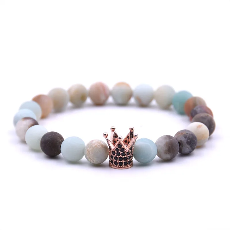 

8mm Simple style Natural Amazon Stone bracelets High quality 4 colors Crown Men's bracelets women Beads Bracelet