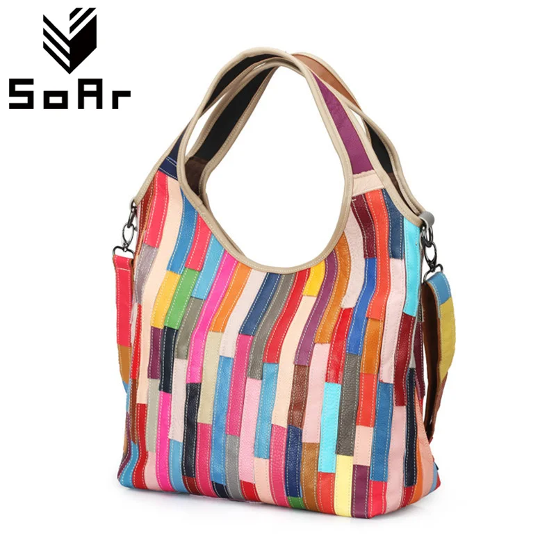 

SoAr 100% Genuine Leather Luxury Designer Top-Handle Handbags Women Messenger Bags Ladies Totes Serpentine Patchwork Colorful 4