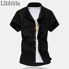 Тонкая хлопковая Льняная мужская Однотонная рубашка с коротким рукавом, повседневная брендовая рубашка, приталенная рубашка, большие размеры 5XL 6XL, летняя блузка S77