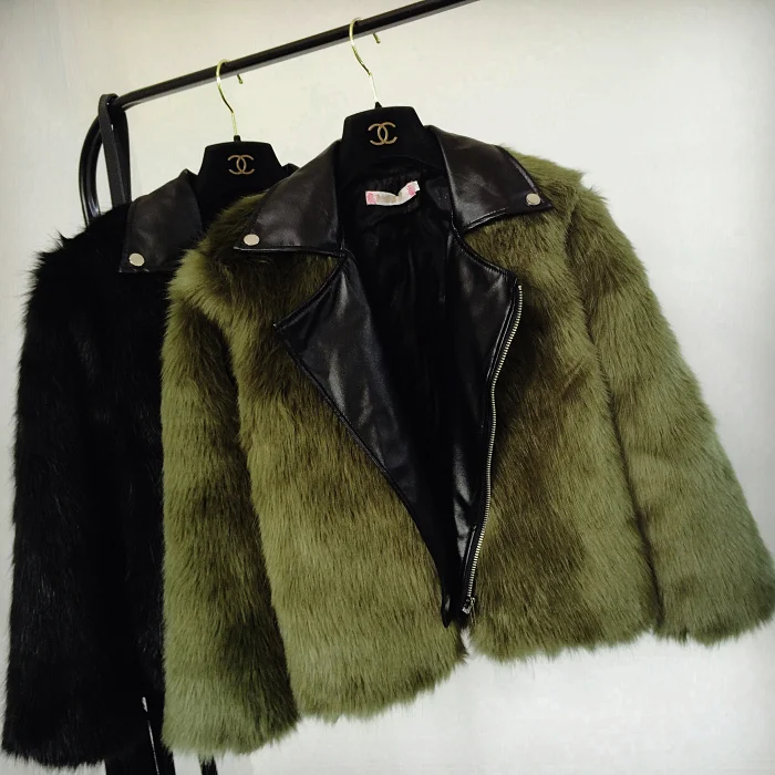 Осенне-зимняя куртка из искусственного меха, пальто для женщин, темперамент, маленький ароматный, с длинными рукавами, с меховым швом, пальто с воротником из искусственной кожи, верхняя одежда - Цвет: Зеленый