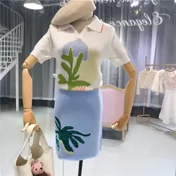 Комплект из 2 предметов брендовый дизайн высокое качество вязаный пляжный цветочный узор милые топы женские юбки костюм винтажная