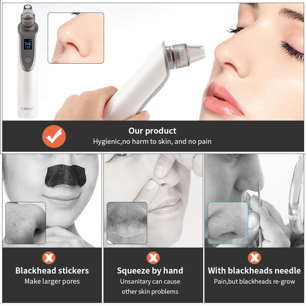 Sucção a Vácuo Cravo Poro Espinha Limpador Facial Acne Removedor Ferramenta Luz Azul Vermelho Profunda Poros Mais Limpo 14 High Quality Beleza e saúde