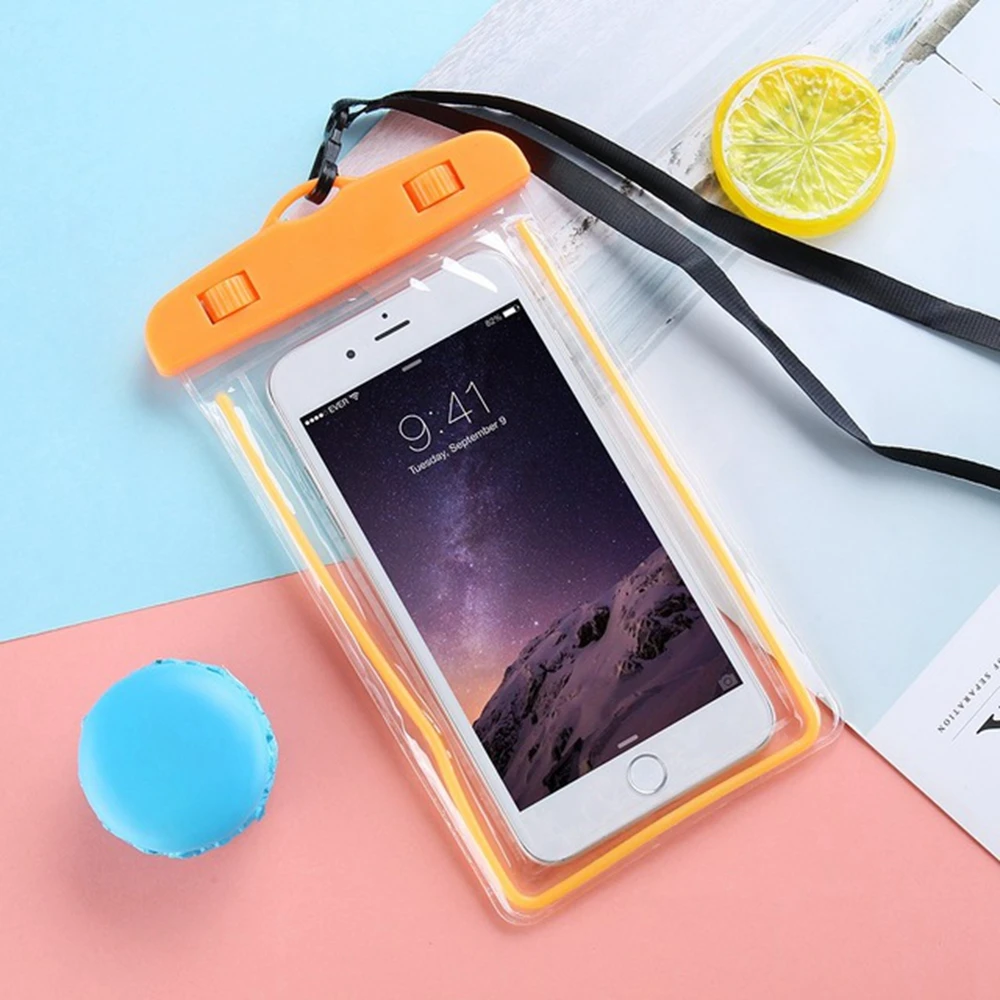 For iPhone 7 8 X Phone Bags Cases Luminous Waterproof Bag For xiaomi Mi A2 Outdoor Swimming Diving Waterproof Smartphone Case - Цвет: Orange