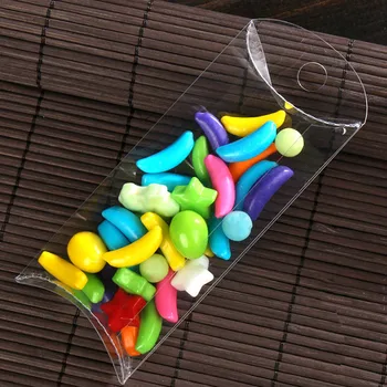 

Retail 50Pcs/Lot Clear PVC Pillow Shape Packing Box Transparent Party Favor Chocolate Candy Plastic Package Boxes With Hang Hole