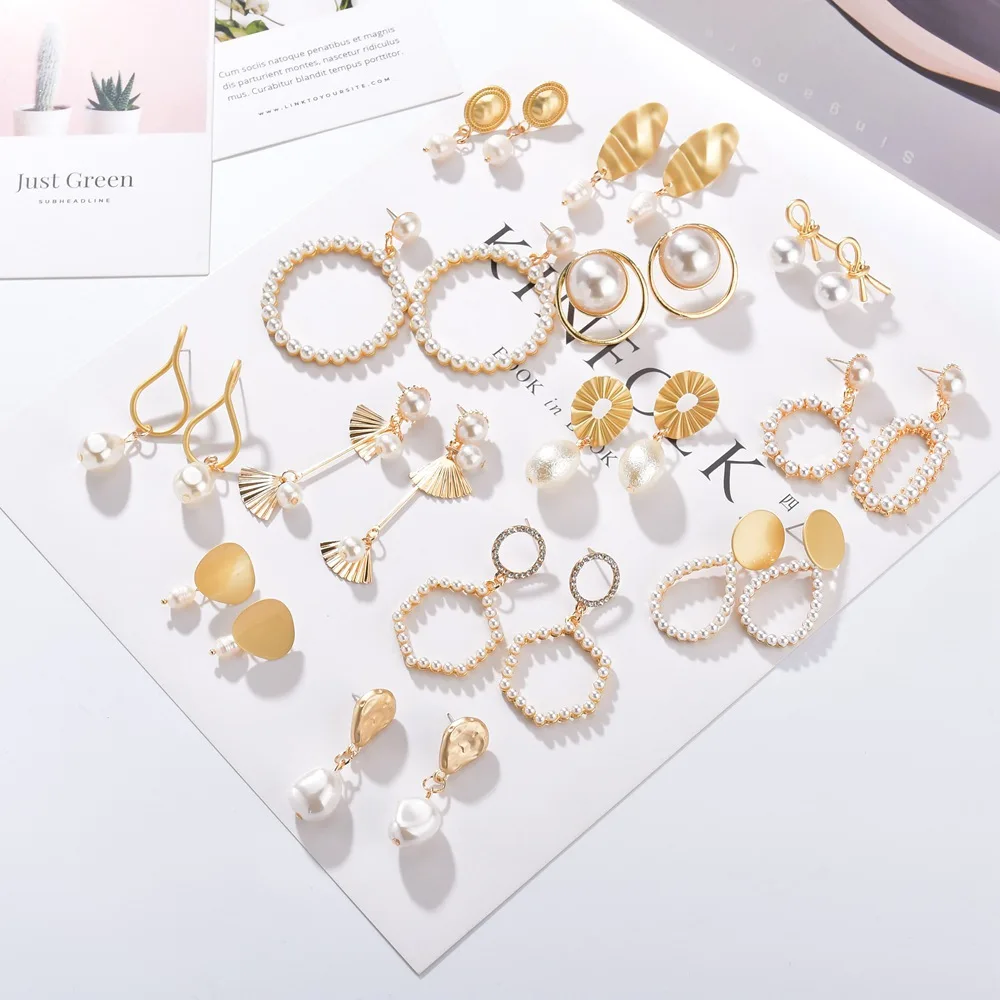

2019 NEW gold color statement dangle earring exquisite design romantic Pearl element sexy geometric Drop Earring Women