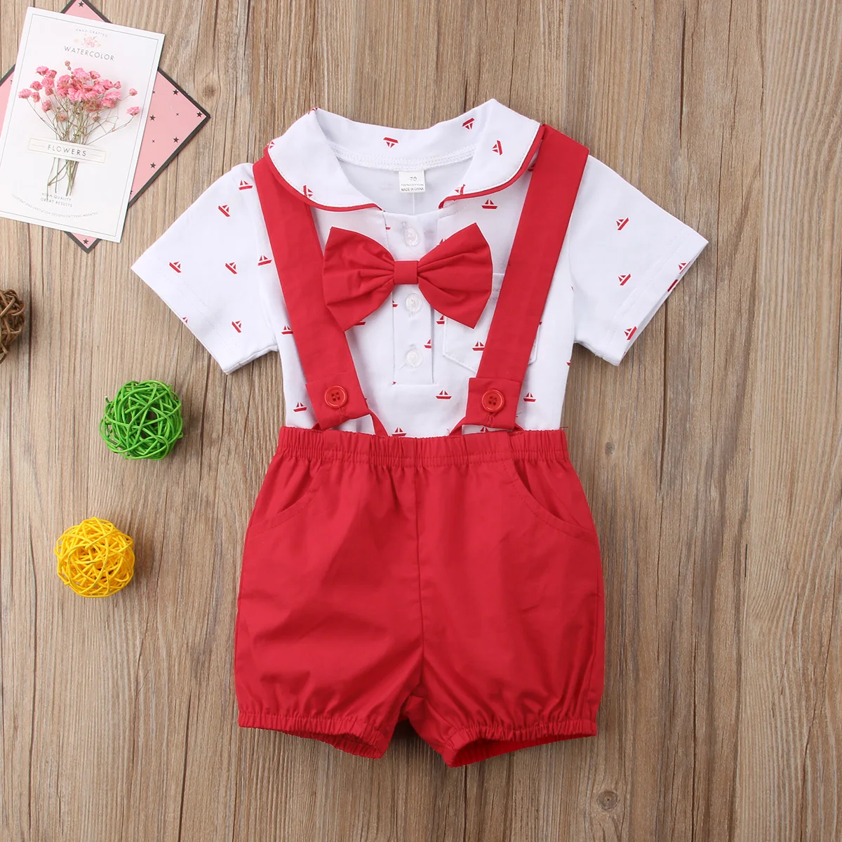 Галстук-бабочка для новорожденных; костюм джентльмена; комбинезон; шорты; комбинезон; официальный костюм; комплект - Цвет: Красный