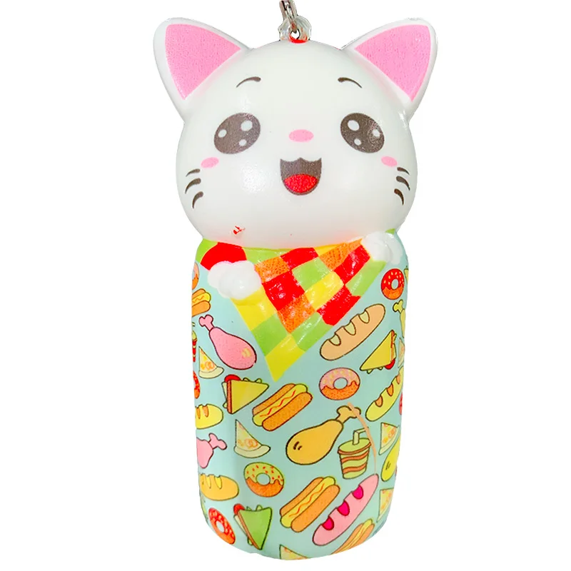 Kawaii Colorful Cat Squishy Slow Rising Phone Straps Kitty Doll Squeeze Toy Soft Stress Relief Fun Xmas Gift Toy for Children