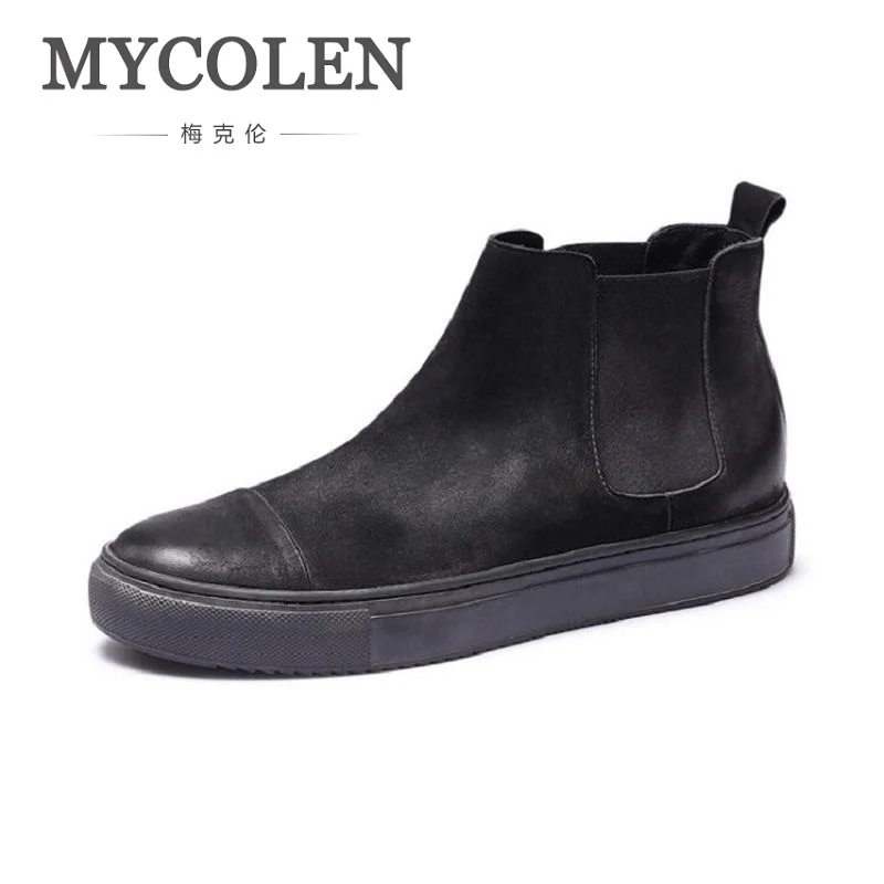 

MYCOLEN Autumn Winter Shoes Brand Chelsea Boots Comfortable Retro Trend Black Genuine Leather Ankle Boots Men Shoes Chuteira