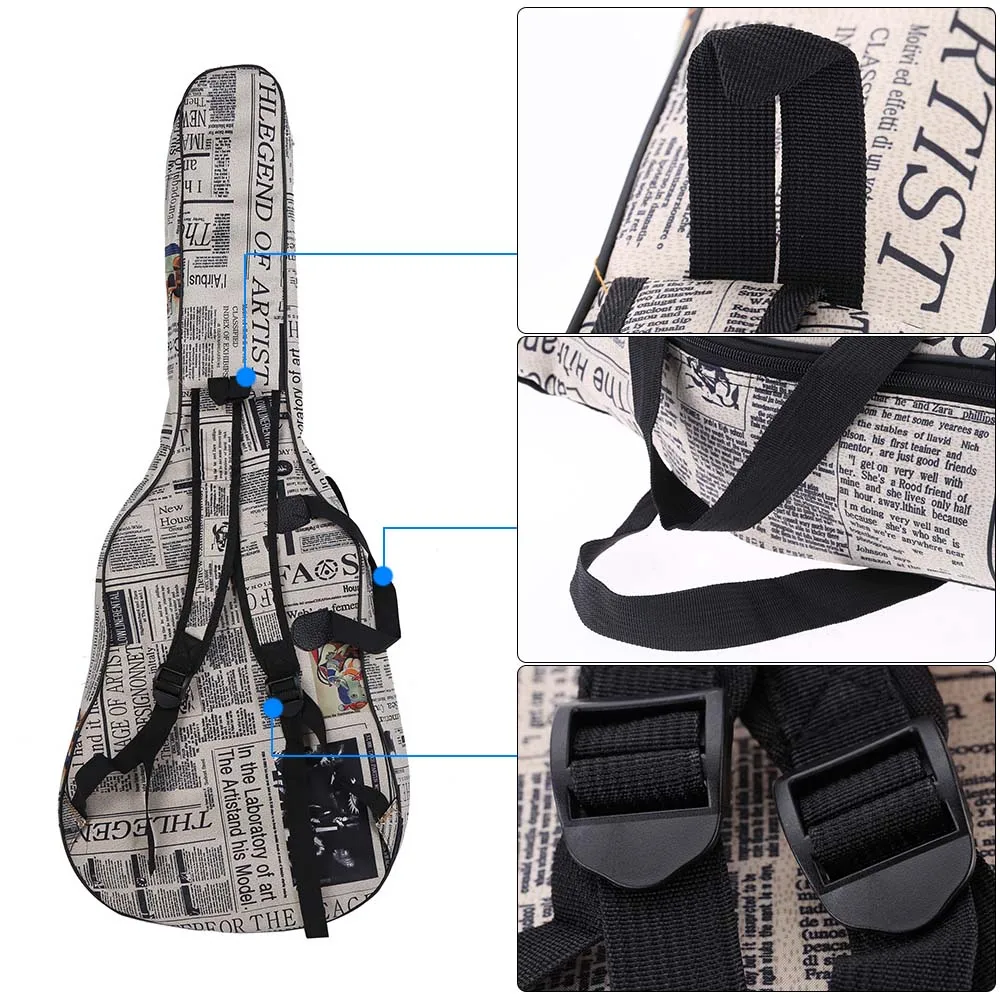 Water-resistant Oxford Cloth Double Stitched Padded Straps Gig Bag Guitar Carrying Case for 40 41 42 Inchs Acoustic Classic Folk Guitar ，Mustard Yellow White Polka Dot 
