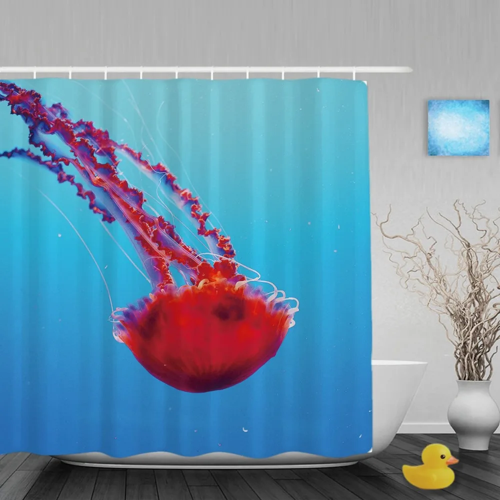 Red Nettle Jellyfish Bathroom Shower Curtain Beautiful Sea Creatures