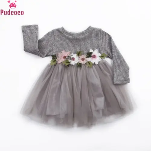 

Autumn Winter Knitted Print Flower Baby Dresses Girl Tutu Ball Gown Long Sleeve Princess Dress Baby Girl Christmas Dress