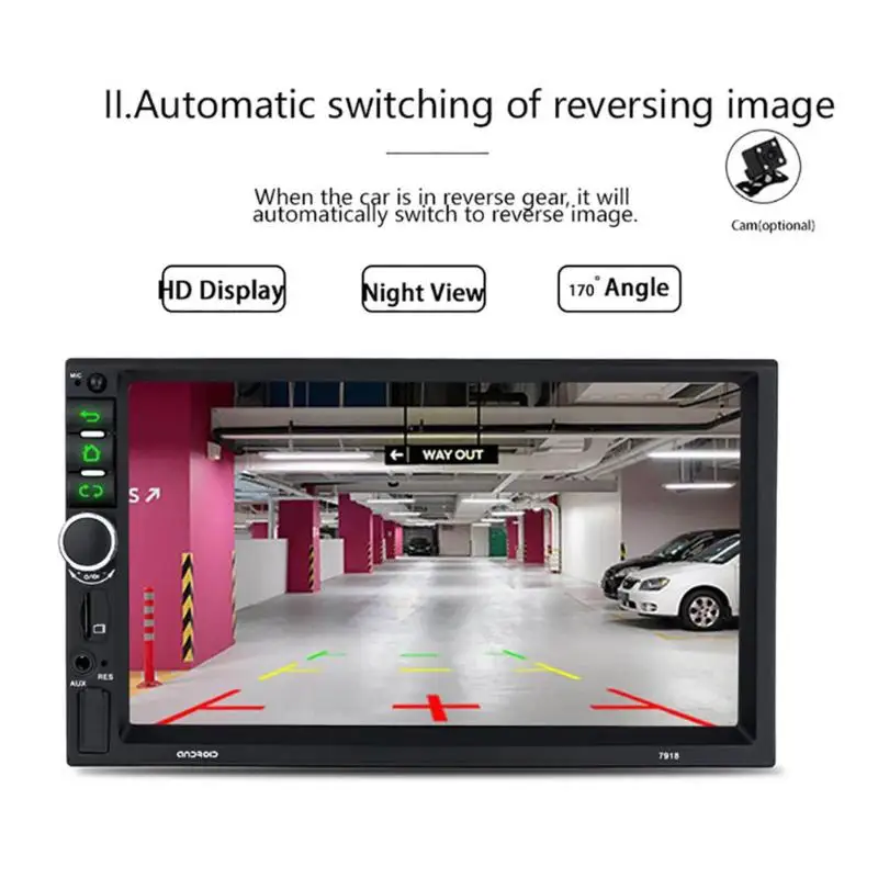 7918 Android 8.1 Bluetooth Car Stereo GPS Navigation WiFi USB Radio Head Unit Support Back-View Camera Input Reversing Image