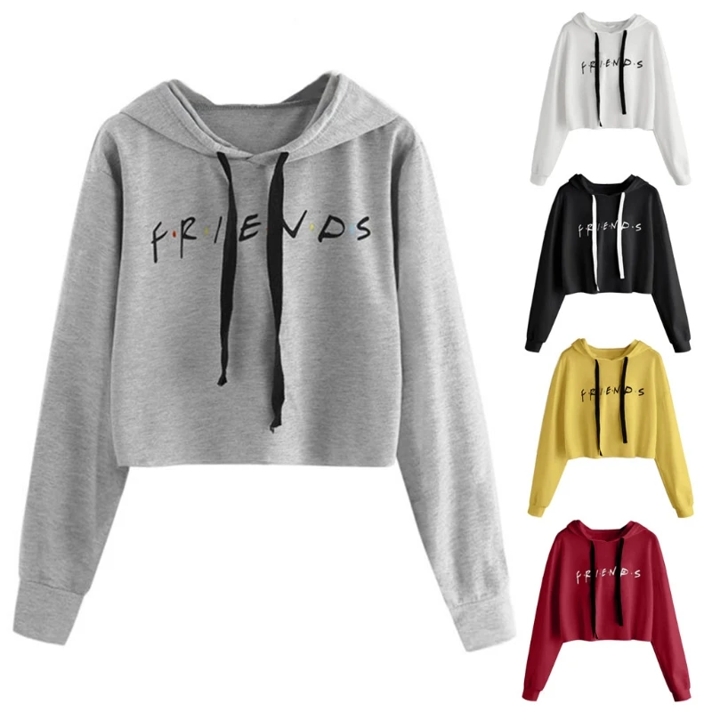 

Fashion Womens Friends Letter Printed Hoodies Casual Crop Tops Pullover Sweatshirts Soft N5_D