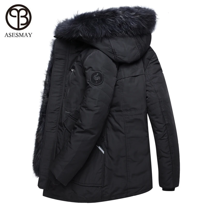 Asesmay New Arrival Men and Women Down Jackets Winter Coats Mens Parkas Thick Warm Removable Real Fur Casual Hoodies Snow Parka