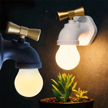 

Voice Control Night Light Water Faucet Design USB Rechargeable LED Lamp Wall Mounted Tap Lights For Bathroom/Garden/Corridor