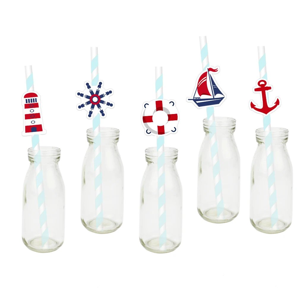 

Sailboat Nautical Straw 25PCS Paper Straws Kids Birthday Party Festive Supplies Decoration Paper Drinking Straws