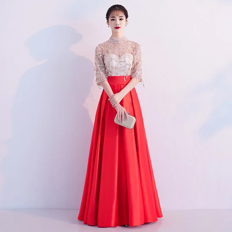 

A-line Evening Dress Beading Plus Size 2019 Half Sleeve Prom Party Dresses Sequins Floor Length Long Formal Robe De Soiree E418