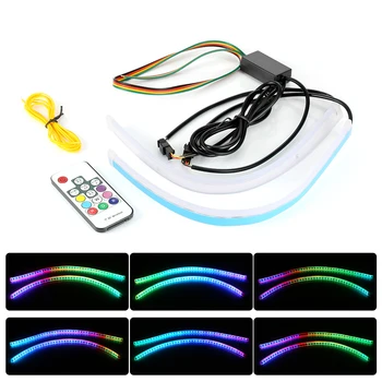 

RGB Led Dynamic Flexible LED DRL Strip Light 30 45 60cm Headlight Daytime Running Lights With Remote Turn Signal Lamp 12V DRL