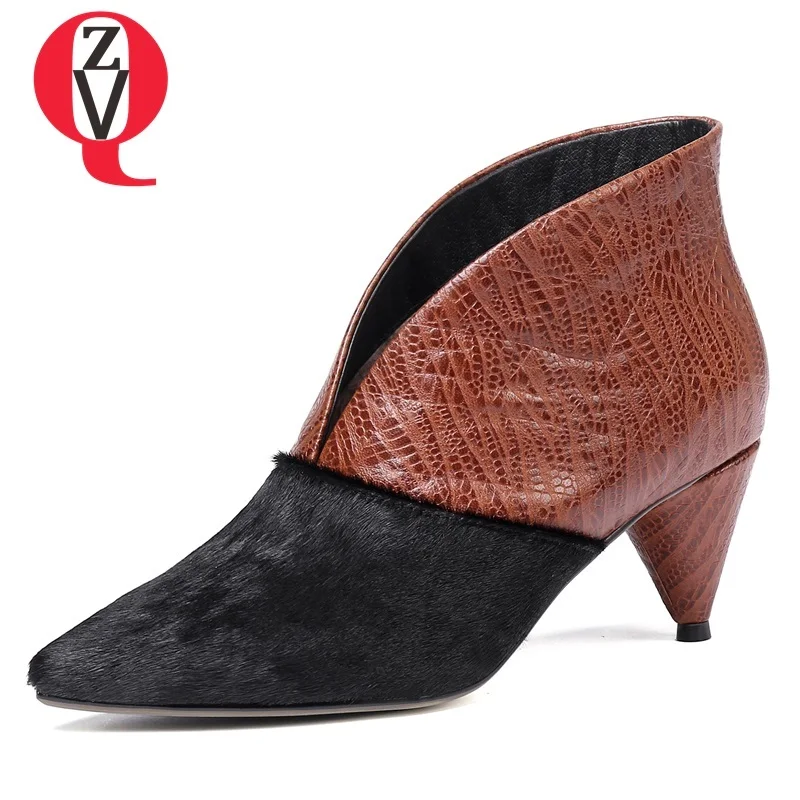 

ZVQ 2018 spring autumn newest fashion sexy party pumps pointed toe med strange style slip-on horsehair ladies shoes size 33-43