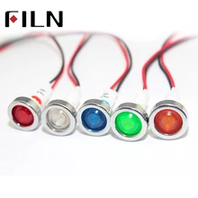 FILN FL1P-10NW-1 10 мм красный желтый синий зеленый белый 12 В 220 В 24 В светодиодный пластиковый сигнальный светильник сигнальная лампа с кабелем 20 см