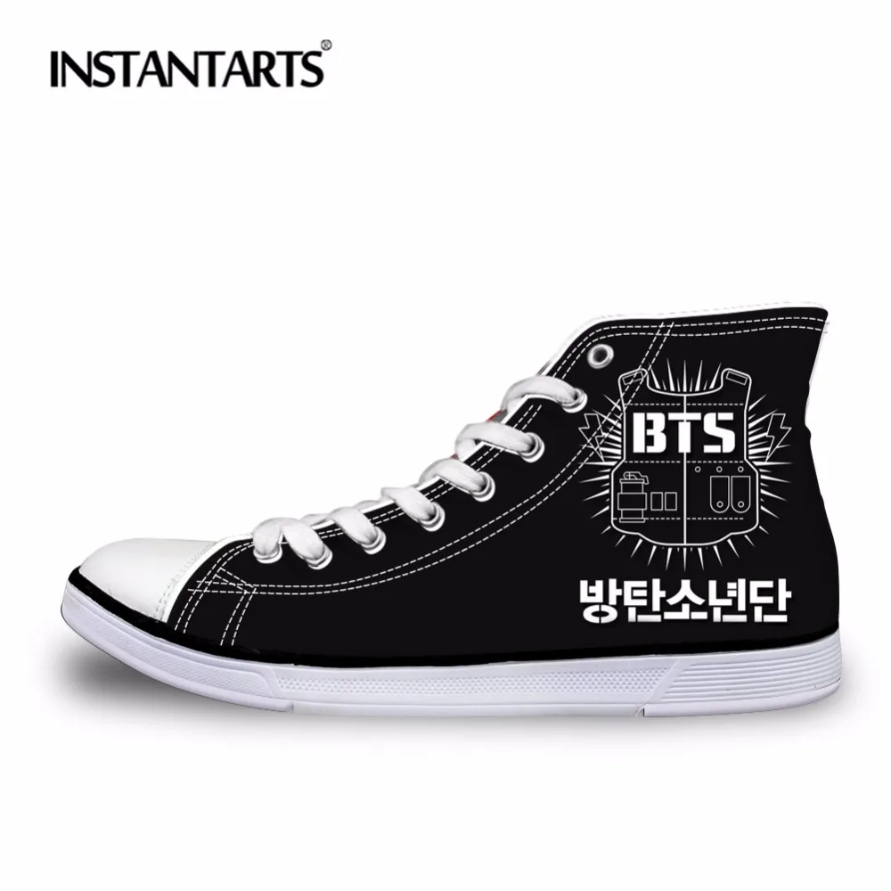 

INSTANTARTS Fashion BTS Pattern Woman High-top Canvas Shoes Casual Teenagers Girls Lace-up Vulcanized Shoe Kpop Korean Style