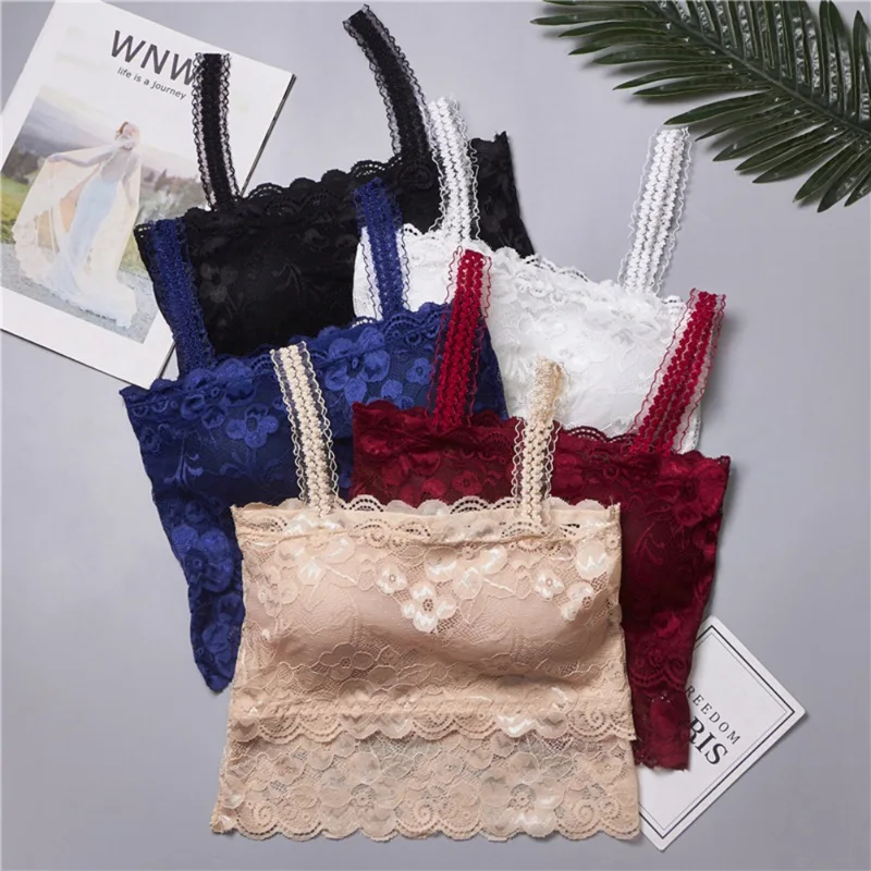 

2019 Women Bra Ladies Tube Top Sexy Lace V-Neck Crochet Crop Top Female Tube Top