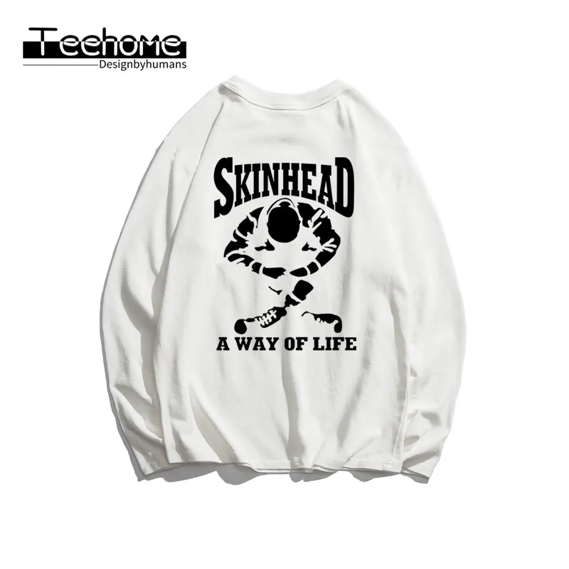Мужская футболка с принтом Skinhead и длинным рукавом осенняя мужская женская Harajuku