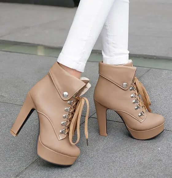 

Dropshipping Pu Women Ankle Boots Lace Up Women Martin Boots Sexy Ladies Boots Shoes Plus Size 34-42 Heels 12.5cm