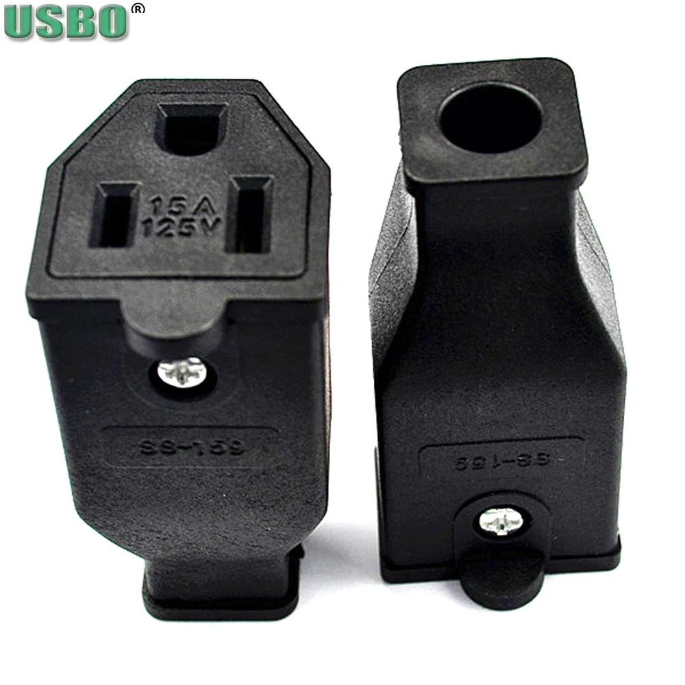 Electrical Socket Power Socket Power Cord Power Plug Connector 2PCS Black Copper American Male Female 3 Pins Power Plug Electrical AC 125V 15A US Power Cord Detachable Wiring Plug Socket
