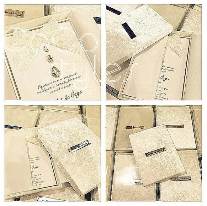  Cocostyles velvet hard cover wedding invitation card box with crystal decoration and satin ribbon h - 32866378837