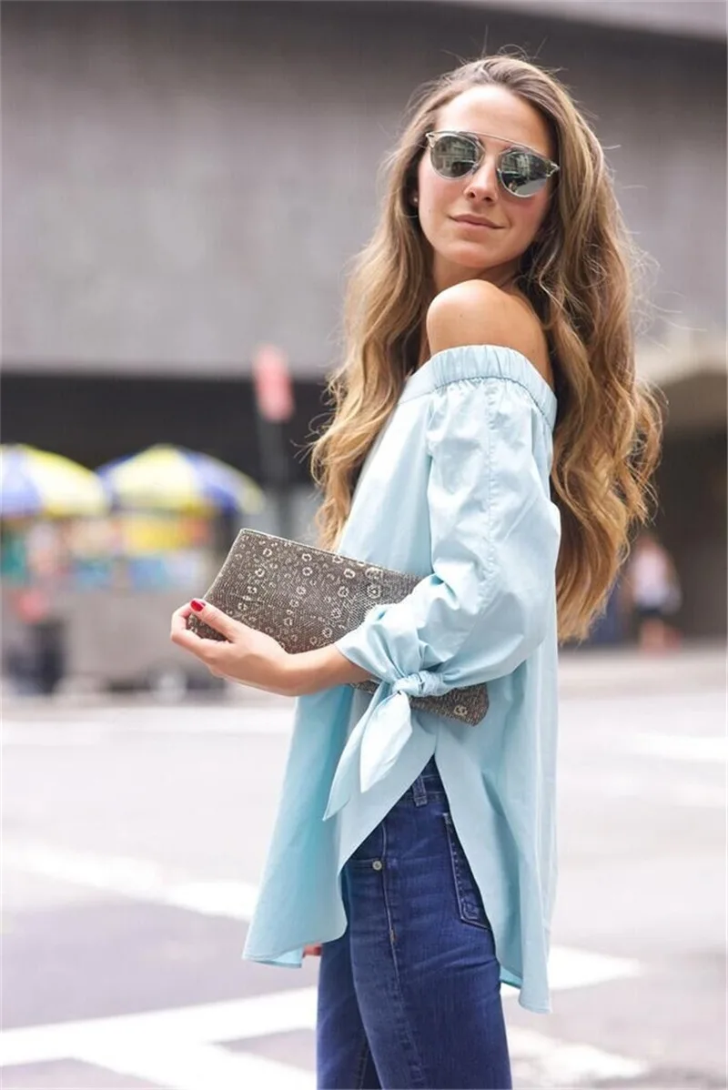 Gladiolus Off Shoulder Top Women Shirts Sexy Slash Neck Bow Tie Sleeve Loose Casual Shirt Women Blouse Blusas Mujer De Moda 2018 (10)