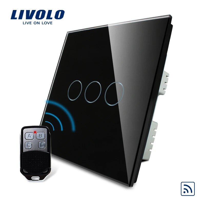 Livolo стандарт Великобритании переключатель AC 220 250 VL C303R 61 и RMT 02 3 цвета Хрустальная