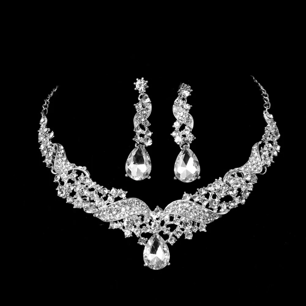 

JAVRICK Women Luxury Wedding Prom Bridal Crystal Rhinestone Necklace Earring Jewelry Set Hot New 2017