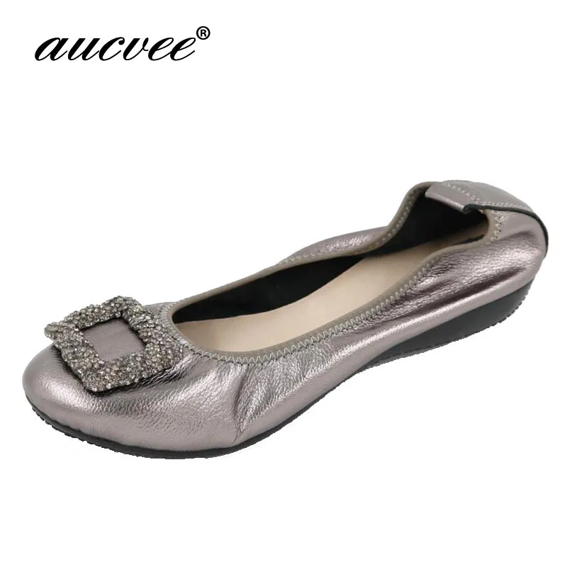 

Genuine Leather Rhinestone Ballet Flats Women's Sequins Flat Heel Causal Shoes For Women Big Size 35~43 Non-slip Pregnant Women