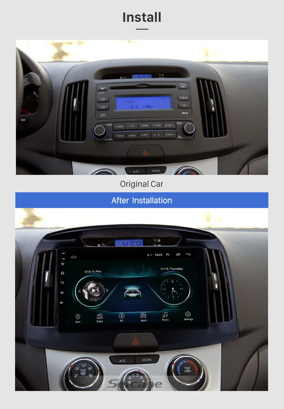 Excellent Seicane 9 inch Android 8.1 for 2011 2012 2013 2014 2015 2016 Hyundai Elantra Radio GPS Navigation System with HD Touch SWC 2